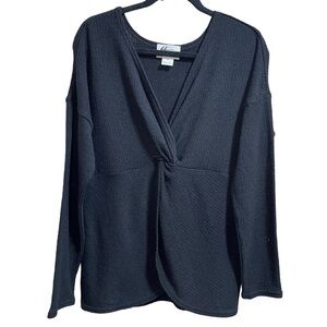 Andrea Jovine Ribbed Front Knot Long Sleeve Blouse Top Women's Size Medium